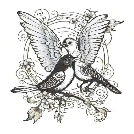 two love birds flying towards tattoo design idea