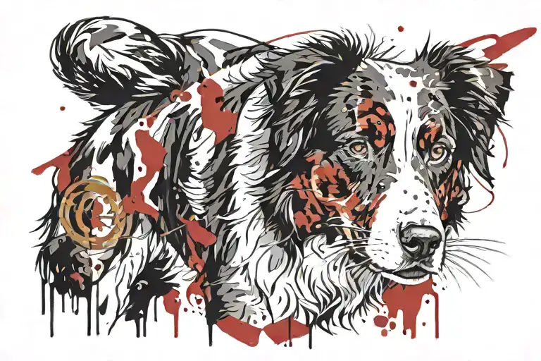 Mini Australian Shepherd hanging tattoo design idea