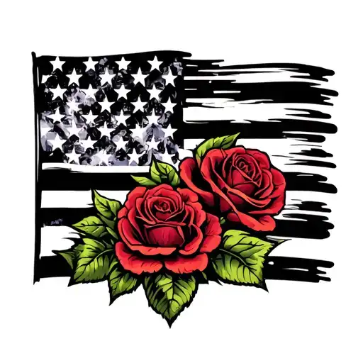 black American heritage flag with roses blooming tattoo design idea