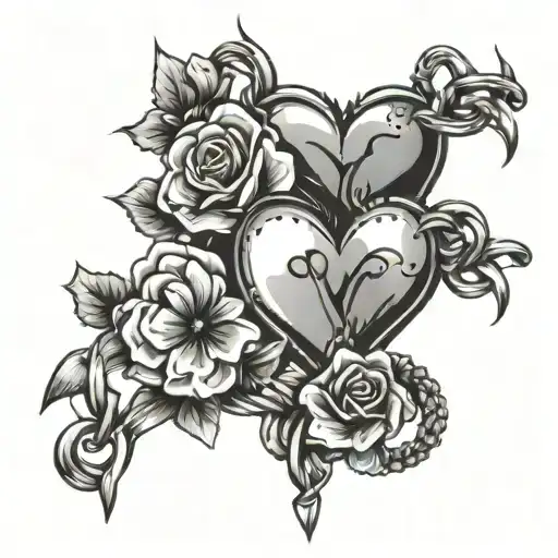 hearts barbed wire chains flowers tattoo design idea