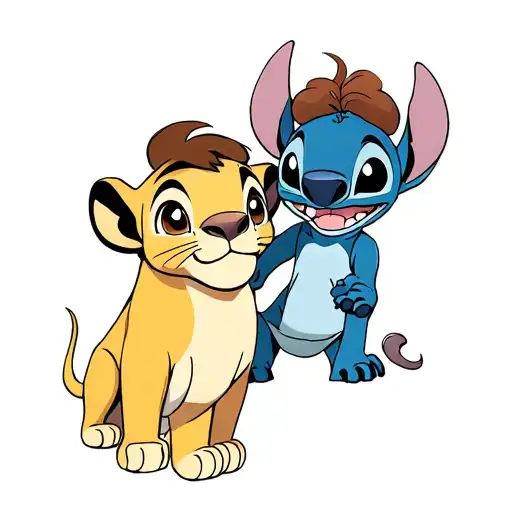 stitch et simba young couple tattoo design idea
