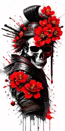 Samurai Skull surrounded by Cherry Blossoms tattoo design idea