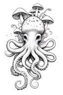 octopus with lots of mushrooms coming out of it's head tattoo design idea