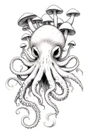 octopus with lots of mushrooms coming out of it's head tattoo design idea