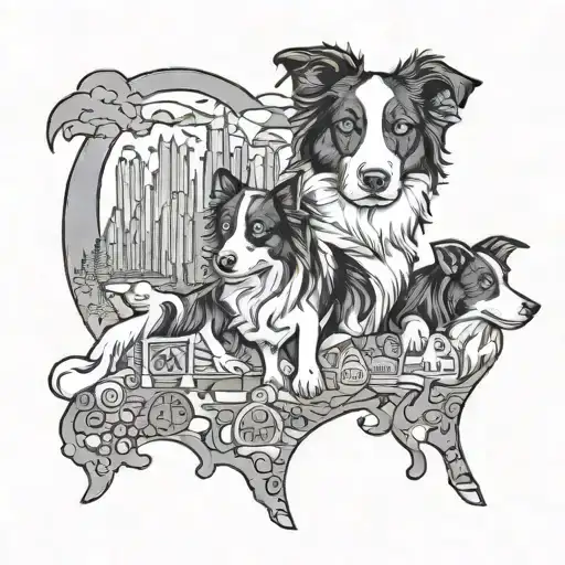 family,travel,love,border Collie, abstrait art tattoo tattoo design idea