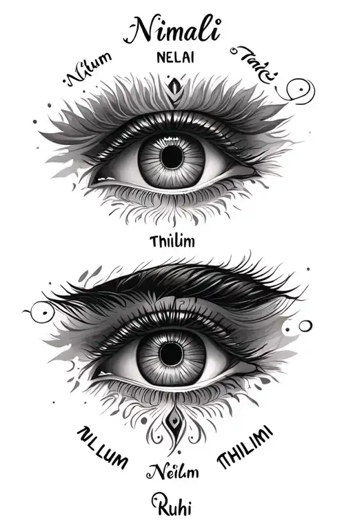 nimali nelum thilini ruhi name tattoo design so that eyes apper on either side of the names tattoo design idea