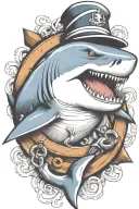 shark biting an anchor wearing a sailor hat tattoo design idea