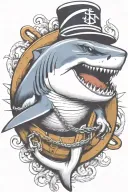 shark biting an anchor wearing a sailor hat tattoo design idea