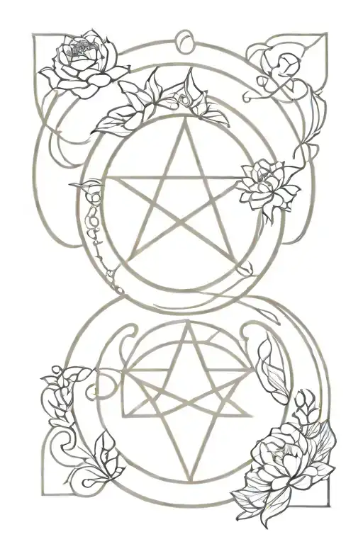 triple moon goddess pentacle with lotus tattoo design idea