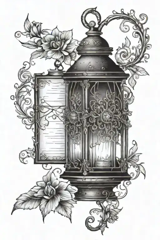 ornate vintage lantern with candle light  tattoo design idea
