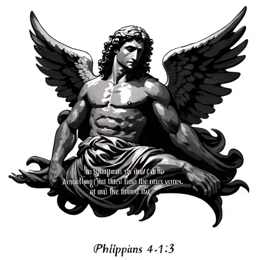 archangel michael with bible verse philippians 4:13 tattoo design idea