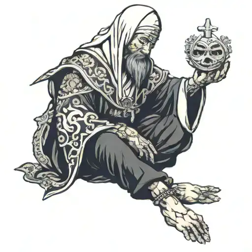 crusader and nun praying tattoo design idea