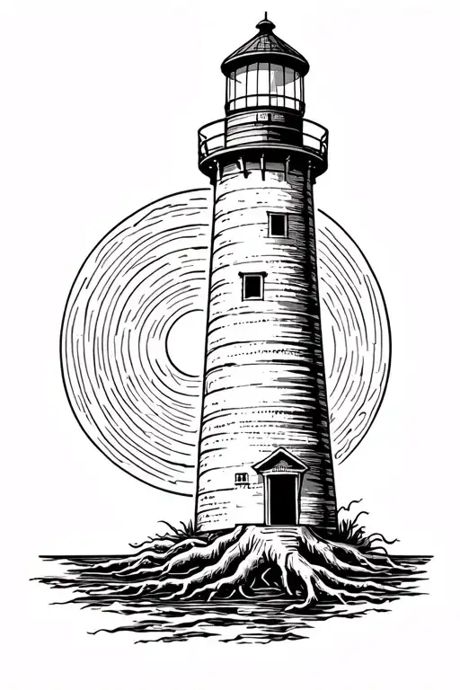 A lighthouse with roots tattoo design idea