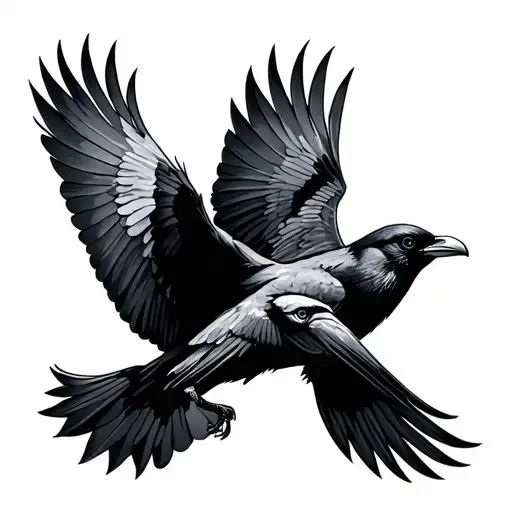 Two crows flying faced towards eachother  tattoo design idea