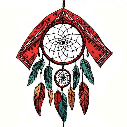 Red bandana aroudn a dream catcher tattoo design idea