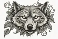 wolf head with vine background black grey tattoo tattoo design idea
