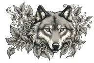 wolf head with vine background black grey tattoo tattoo design idea