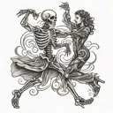 Skeleton man dancing with real women full body tattoo design idea
