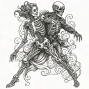 Skeleton man dancing with real women full body tattoo design idea