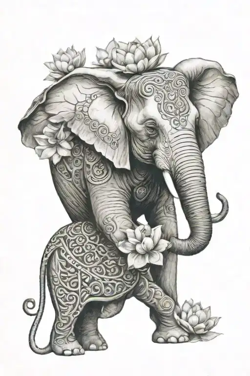 elephant lotus flower dharma symbol tattoo design idea