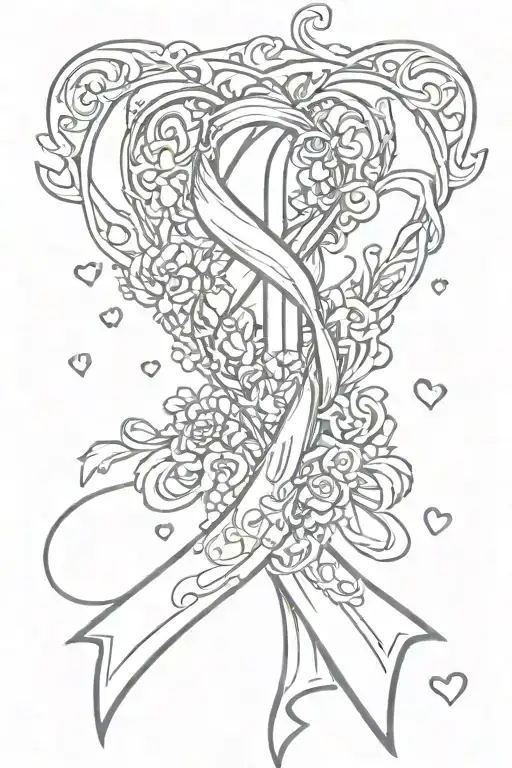 cancer ribbon and hearts  tattoo design idea