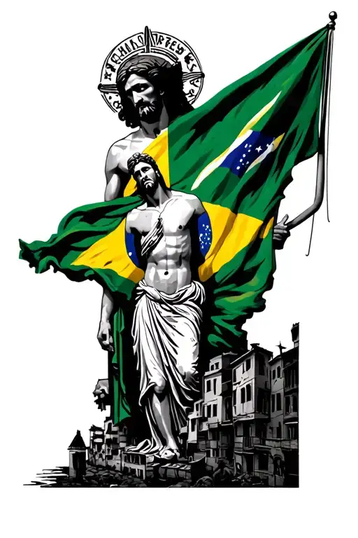 tattoo you have, the flag of Brazil, the Christ of Brazil, favelas all over your arm tattoo design idea