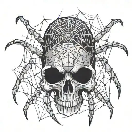 spider making a web between its legs in the shape of a skull tattoo design idea