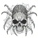 spider making a web between its legs in the shape of a skull tattoo design idea