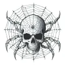spider making a web between its legs in the shape of a skull tattoo design idea