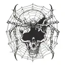 spider making a web between its legs in the shape of a skull tattoo design idea