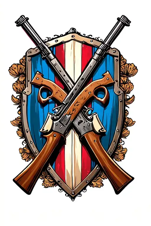 cross rifles and shield adorned with intricate tattoo design idea
