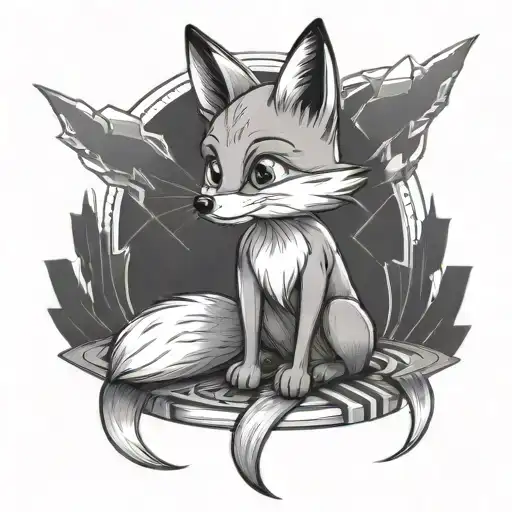 little fox from sonic with two tails sitting tattoo design idea
