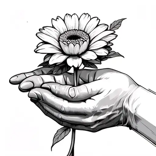 september birth flower being held by a old man's hand and a baby hand tattoo design idea
