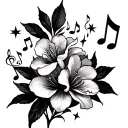 oleander flowers with music notes and stars forming the shape no leaves tattoo design idea