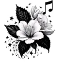 oleander flowers with music notes and stars forming the shape no leaves tattoo design idea