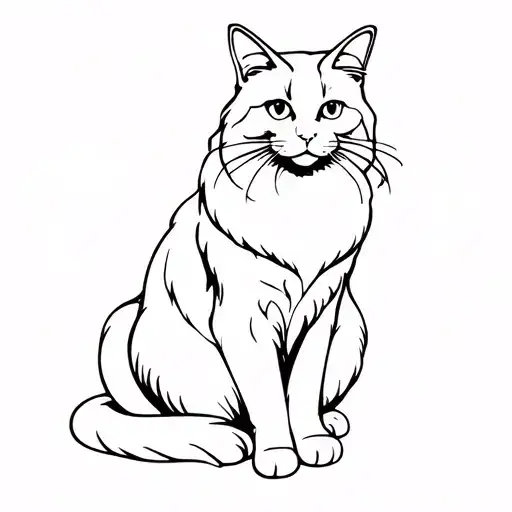 outline of a longhaired tuxedo cat sitting tattoo design idea