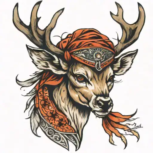 deer spirit with bandana tattoo design idea