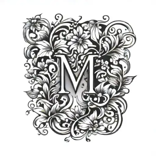 vine containing the letter M C C V and flowers growing tattoo design idea