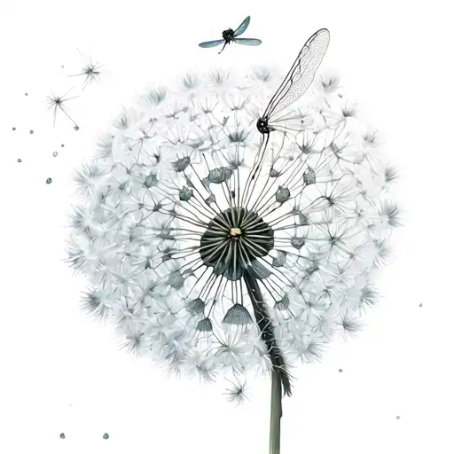 blowing dandelion with dragonfly tattoo design idea