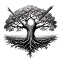 tree of life with the arrow of Sagittarius for the trunk of tree tattoo design idea