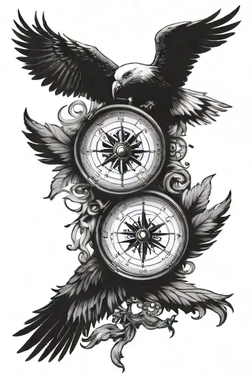 compass with eagle wings tattoo design idea