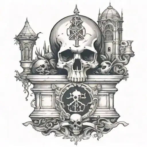 graveyard, skull and bones, small cathedral and an lipid. Kimmuriel Oblodra is a powerful psionicist from Menzoberranza tattoo design idea