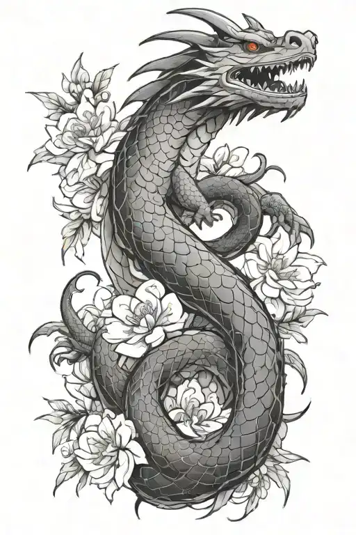haku dragon from spirited away with flowers  tattoo design idea