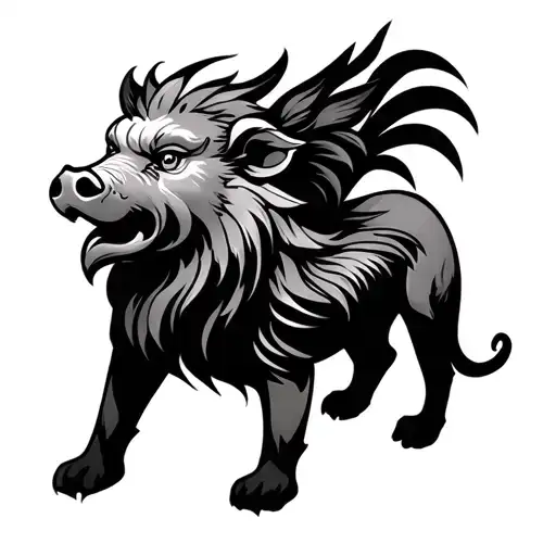 lion rooster pig totem mythic japan tattoo design idea