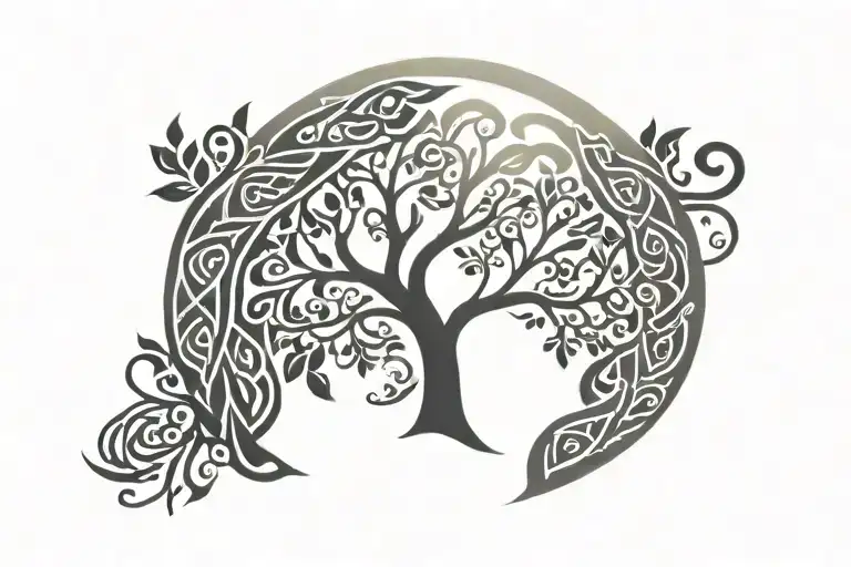 celtic tree of life with a tribal surround in the celtic style tattoo design idea