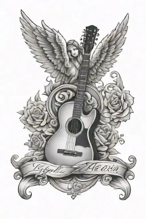 guitar light from heaven angelic tattoo design idea