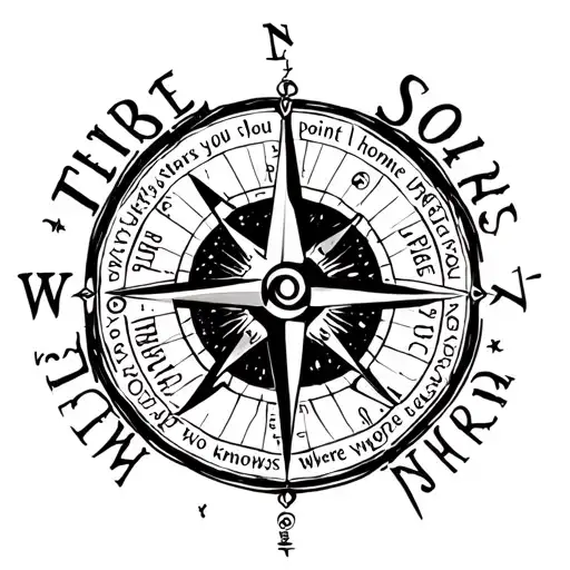 a compass with the words "the stars should point you home but who knows where you are" with Sagittarius and Libra zodiac tattoo design idea