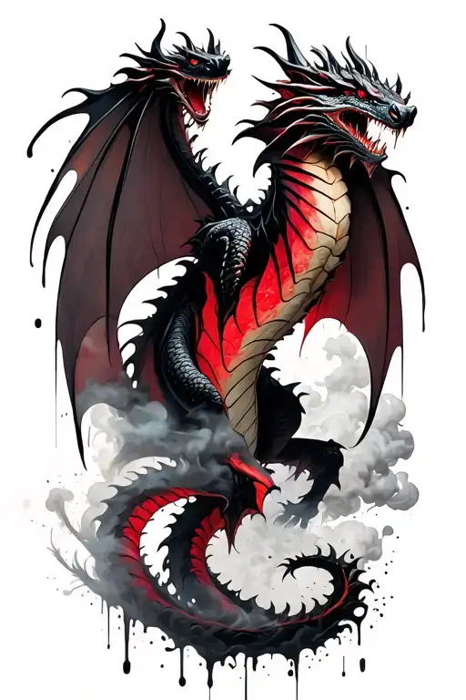 ghostly dragon emerging from smoke tattoo design idea