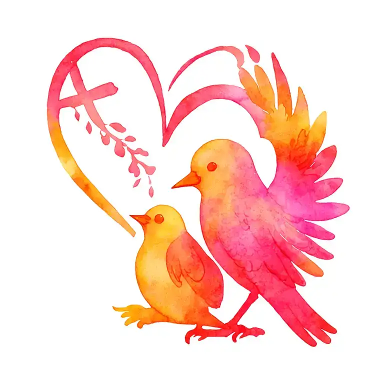 cross bird sitting heart shape tattoo design idea