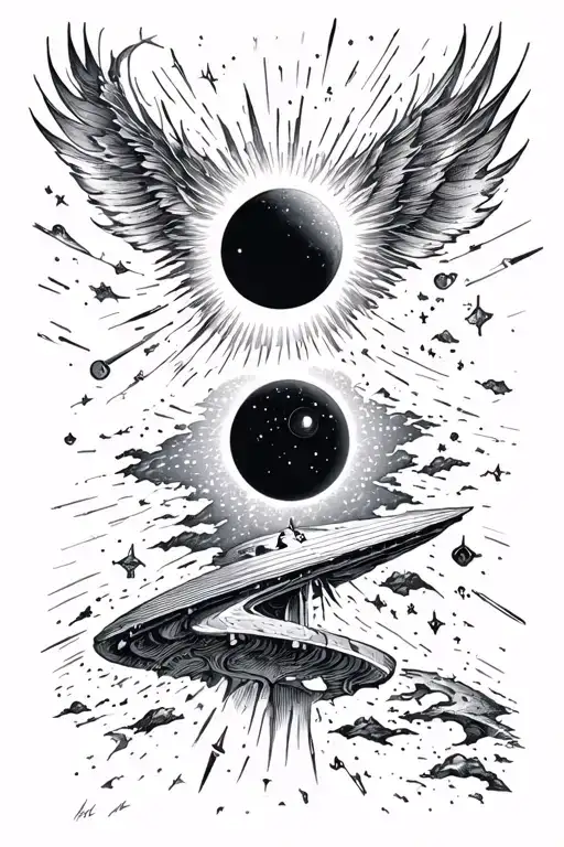 total solar eclipse and meteor shower tattoo design idea